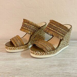 Vince Camuto Wedge Espadrille Sandals 6.5 Brittnuh Brown Gold Tan Slides